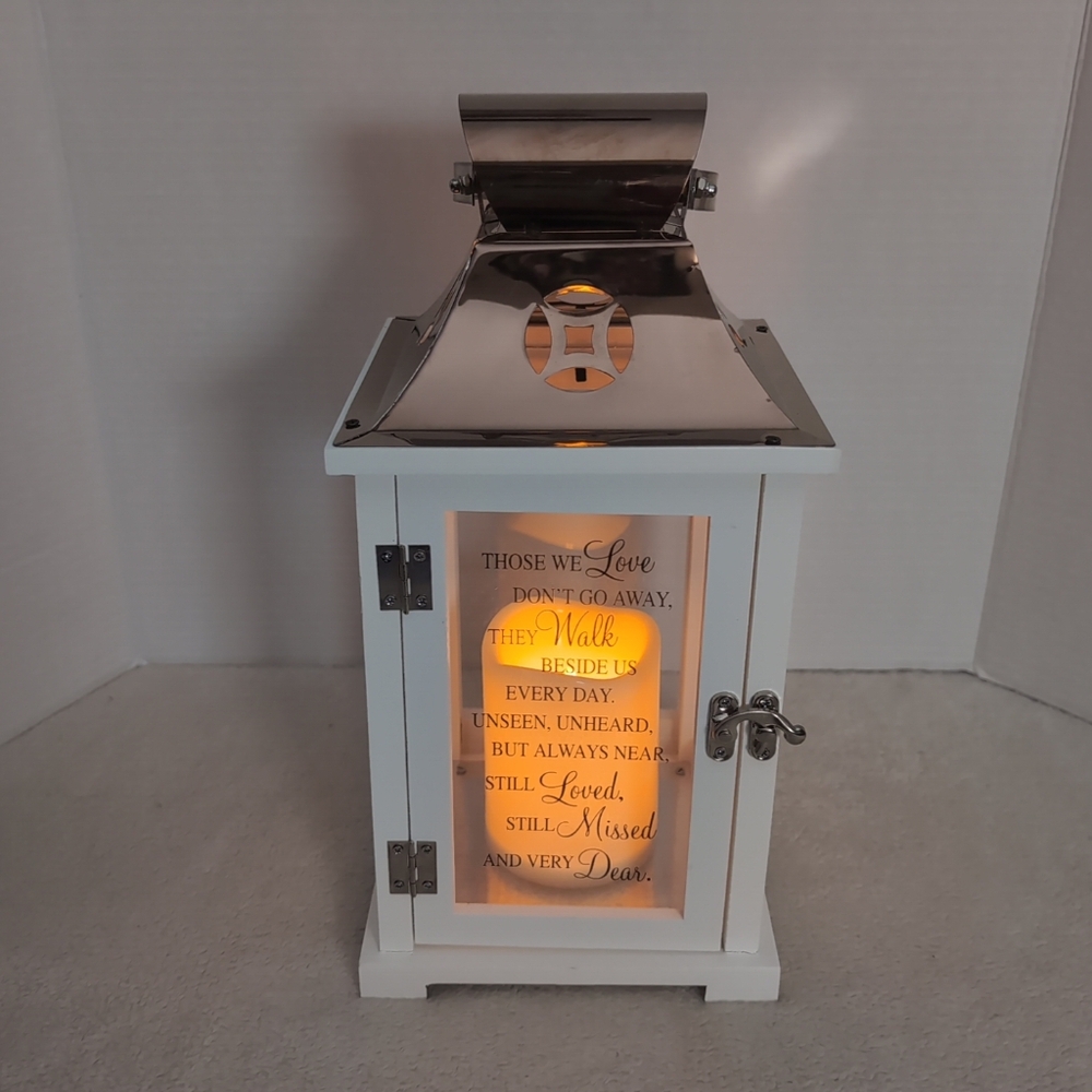 Memorial Lantern Those We Love Don't Go Away Flickering Candle Battery Operated